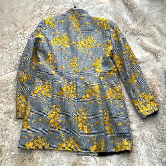 ZARA FLORAL YELLOW & PLAID GREY INVERTED
LAPEL FROCK COAT JACKET WOMEN Sz: XL - Picture 7 of 9